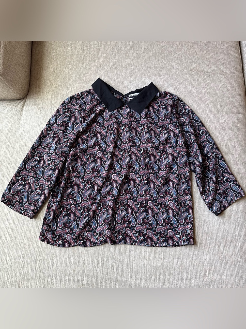 Paisley Collared Blouse in Black and Pink